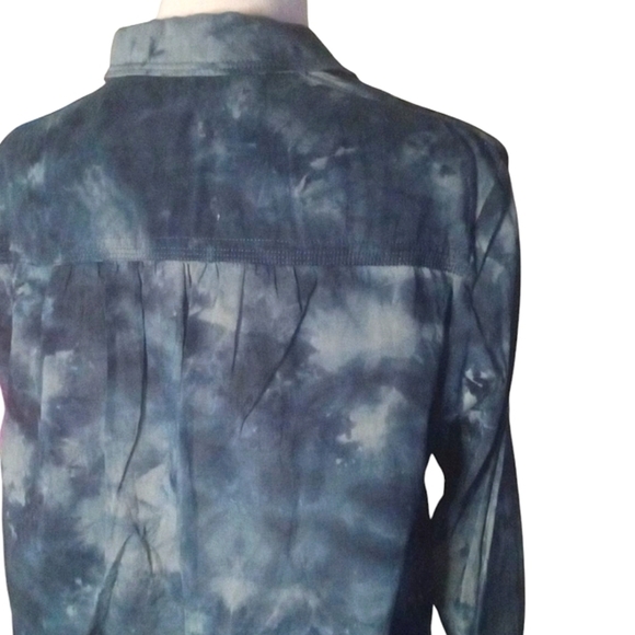 Anthropologie Pilcro Navy & Gray Tye Dye Button Front Cotton Blouse Size Medium - Picture 5 of 8